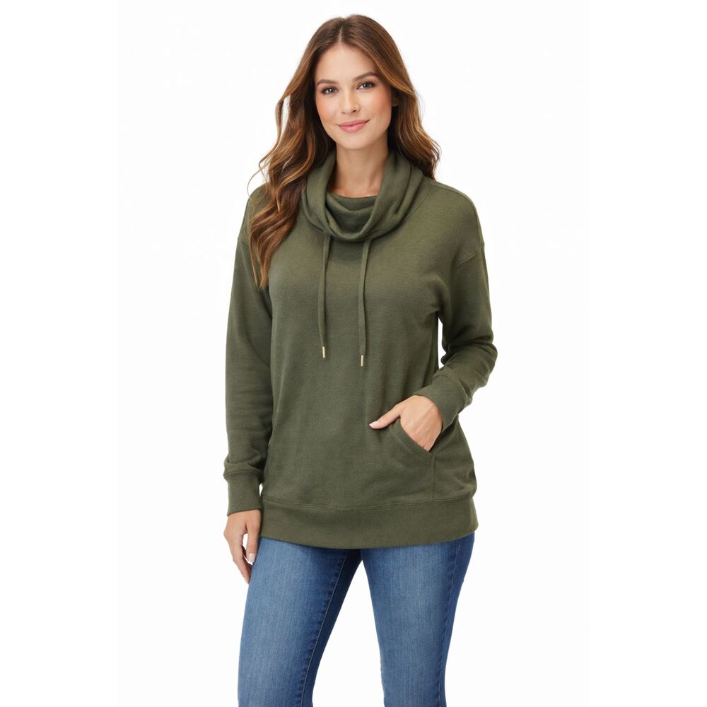 Get After It Women Size S Green Drawstring Cowl Neck Collar Casual Shirt E